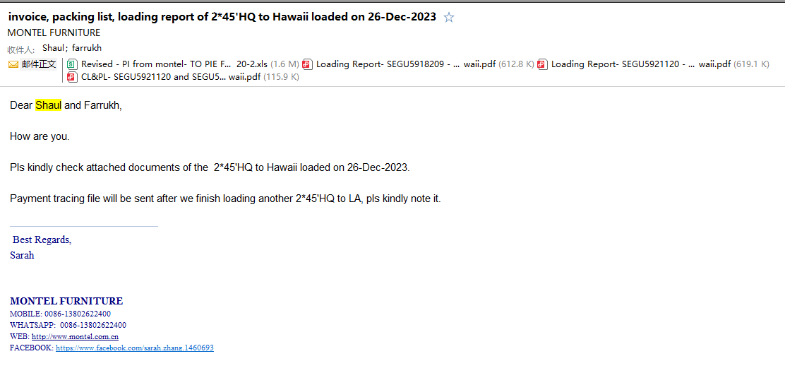Image of the containders loaded for the fraud Valyou Furniture
