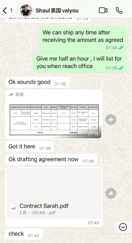 Image of the installment agreement with the cheater Valyou Furniture