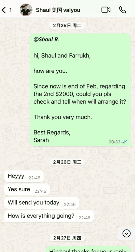 Image of no more replies from the cheater Valyou Furniture