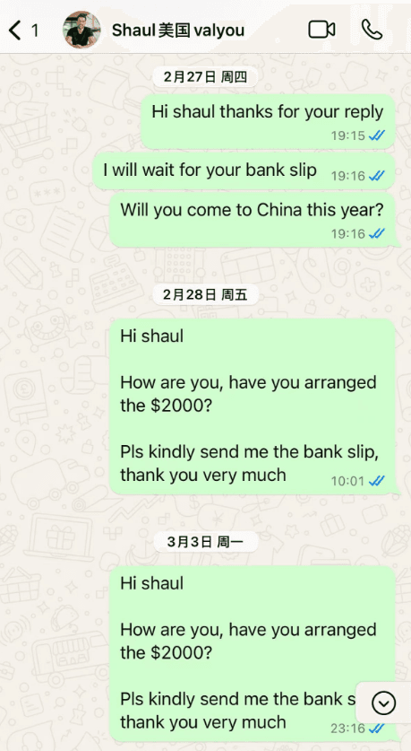 Image of no more replies from the cheater Valyou Furniture